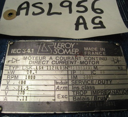 10.4 Kw Leroy Somer DC Motor Type: LSK112VL05