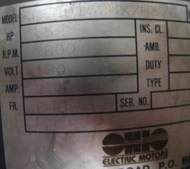 0.5HP Ohio DC Motor - FR: C - 481524 X 7867A 