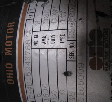 0.5HP Ohio Motor DC Motor, Model: C-481524X7867A