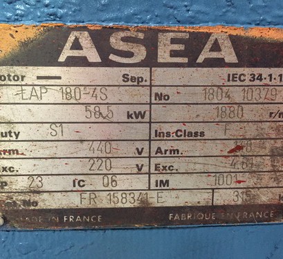 58.5 Kw ASEA DC Motor Frame: LAP180AG