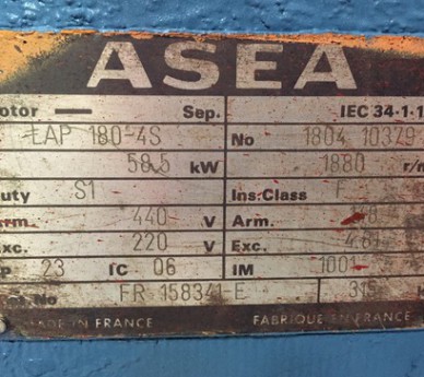 58.5 Kw ASEA DC Motor Frame: LAP180AG
