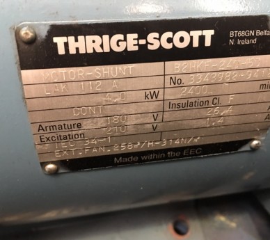 4 Kw Thrige Scott DC Motor. Frame: LAK112A